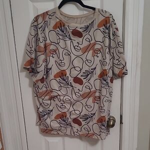 SHEIN Artistic Print Tee in Cream and Blue